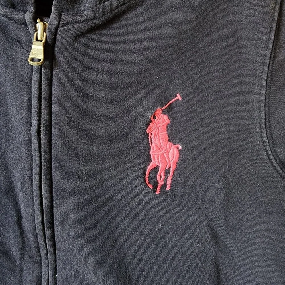 Ralph Lauren Girls Full Zip Hoodie Embroidered Big Pony‎ Logo Blue/Pink Size XL